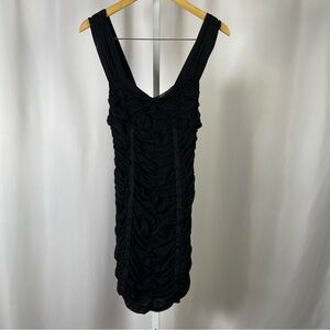 H&M Size 10 Elegant Black Gathered Ruched Mini Dress Sexy V Neck Tight